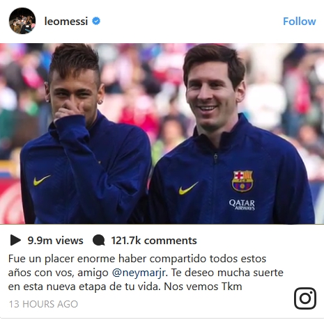 Messi Sampaikan Salam Perpisahan Kepada Neymar