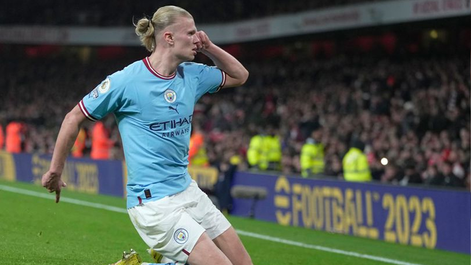 Gol Erling Haaland untuk Manchester City Arsenal.